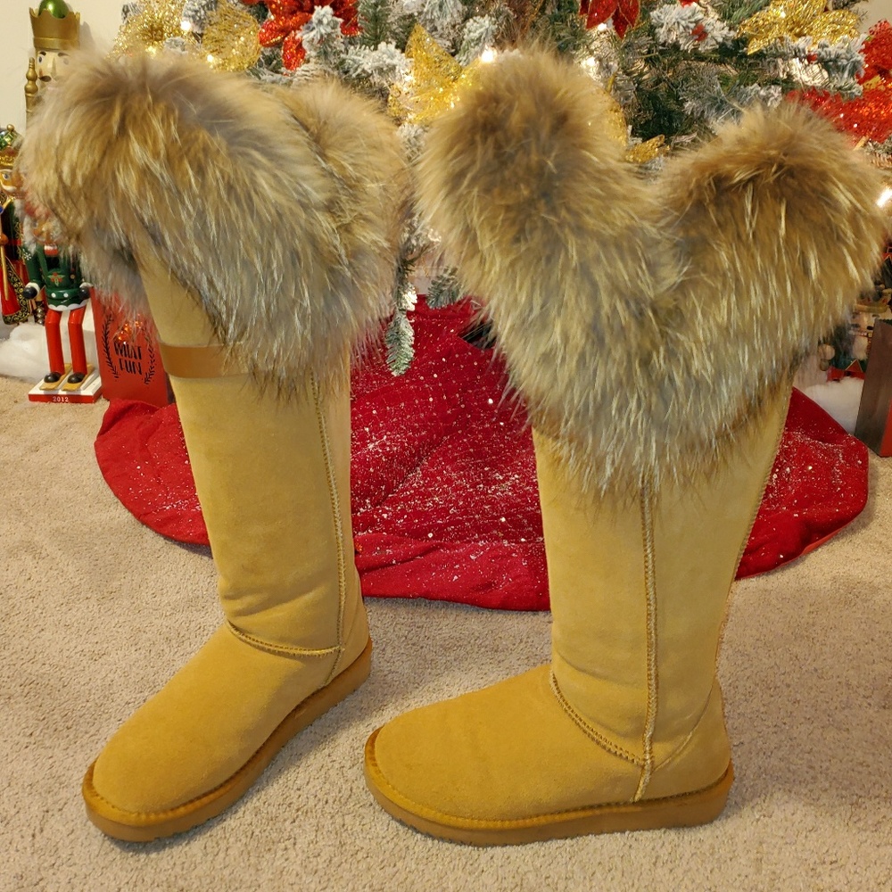 Tall leather fur boots
